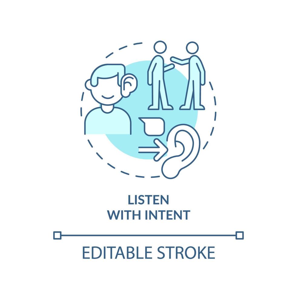 Listen with intent turquoise concept icon. Focus on conversation. Step to charisma abstract idea thin line illustration. Isolated outline drawing. Editable stroke. vector