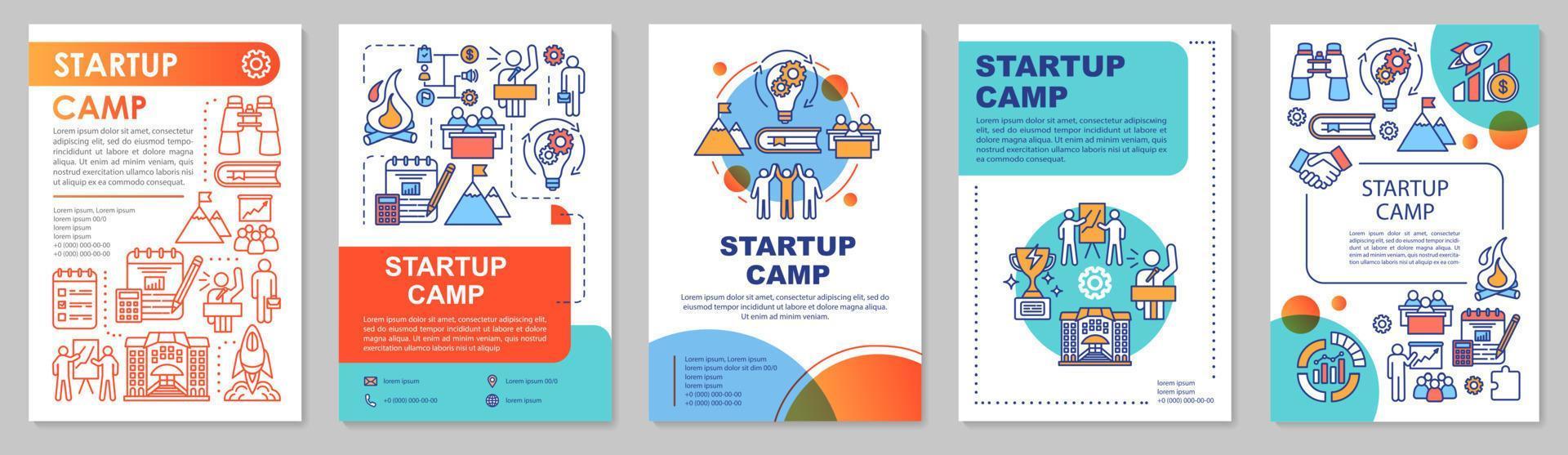 Startup camp, professional assistance brochure template layout. Flyer, booklet, leaflet print design with linear illustrations. Vector page layouts for magazines, annual reports, advertising posters