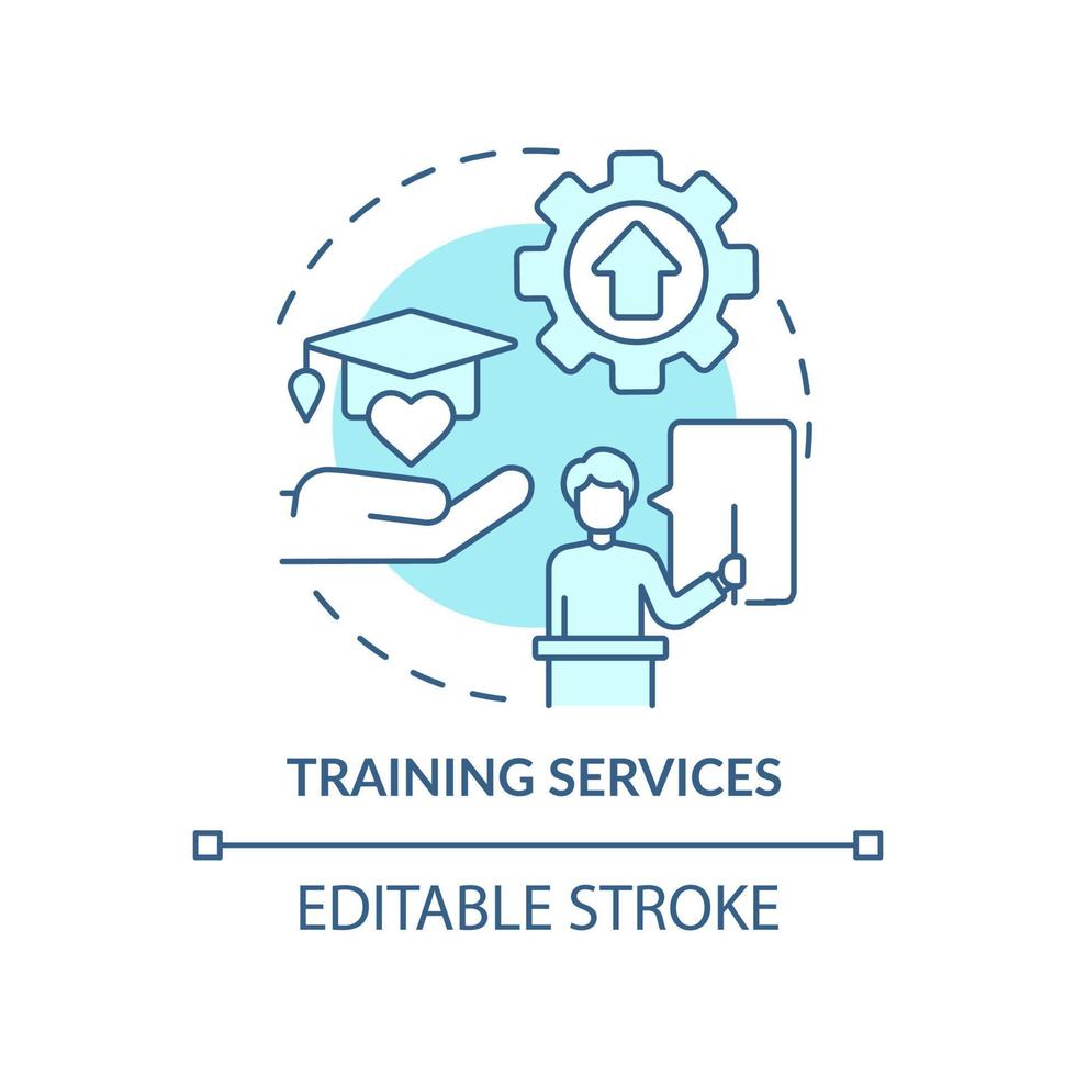 Training services turquoise concept icon. Governments may aid abstract idea thin line illustration. Education. Isolated outline drawing. Editable stroke. vector