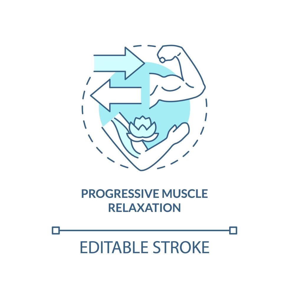 Progressive muscle relaxation turquoise concept icon. PTSD coping strategy abstract idea thin line illustration. Isolated outline drawing. Editable stroke. vector