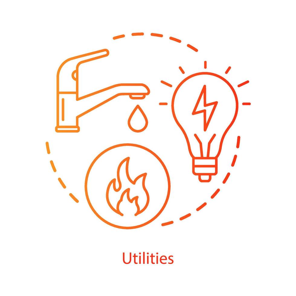 Household communal utilities concept icon. Public services, water, electricity supply idea thin line illustration. Natural gas, heating system. Vector isolated outline drawing. Editable stroke..