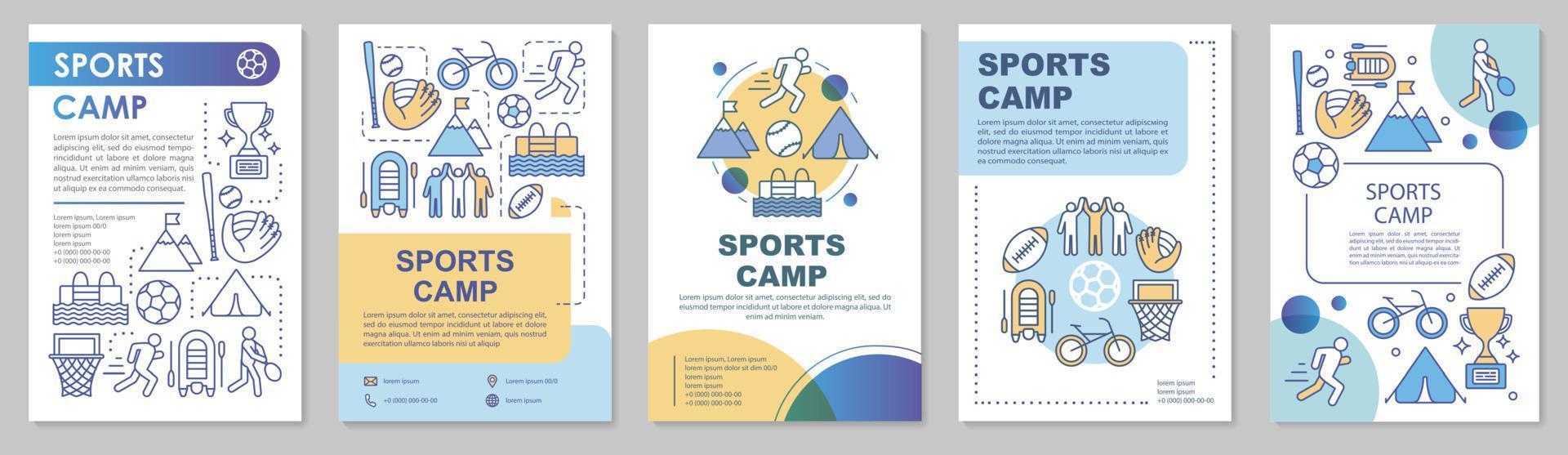 Sports camp, physical activity brochure template layout. Flyer, booklet, leaflet print design with linear illustrations. Vector page layouts for magazines, annual reports, advertising posters