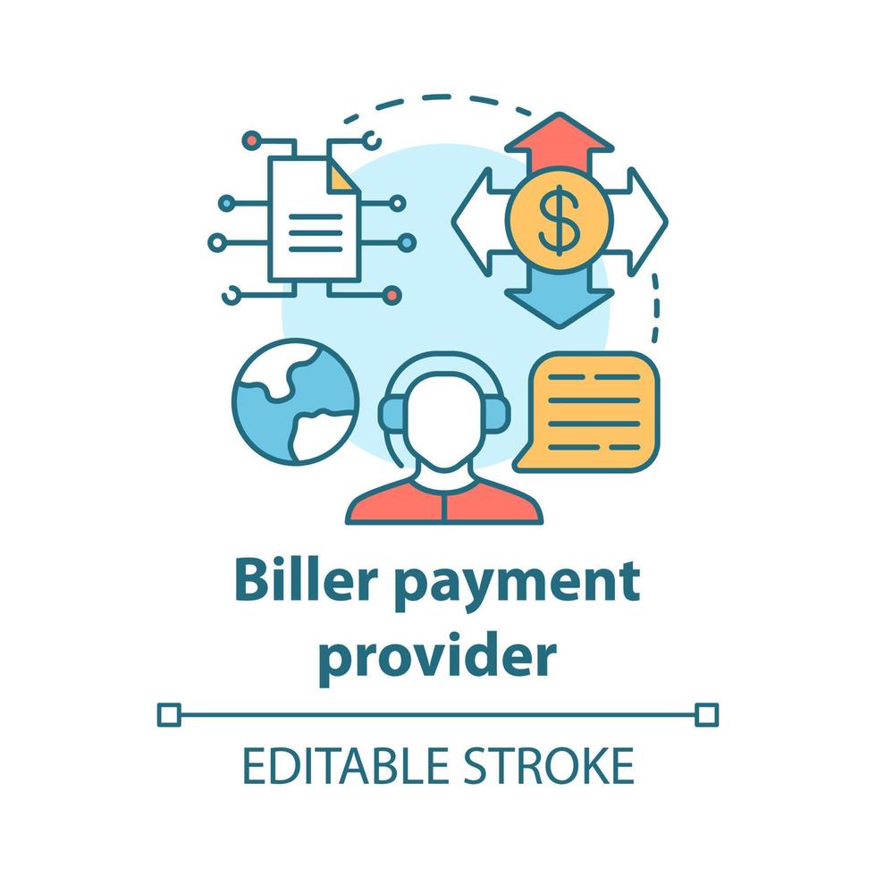 Biller payment provider concept icon. Billing idea thin line illustration. Financial customer service. Invoice providing. E-payment for services. Vector isolated outline drawing. Editable stroke