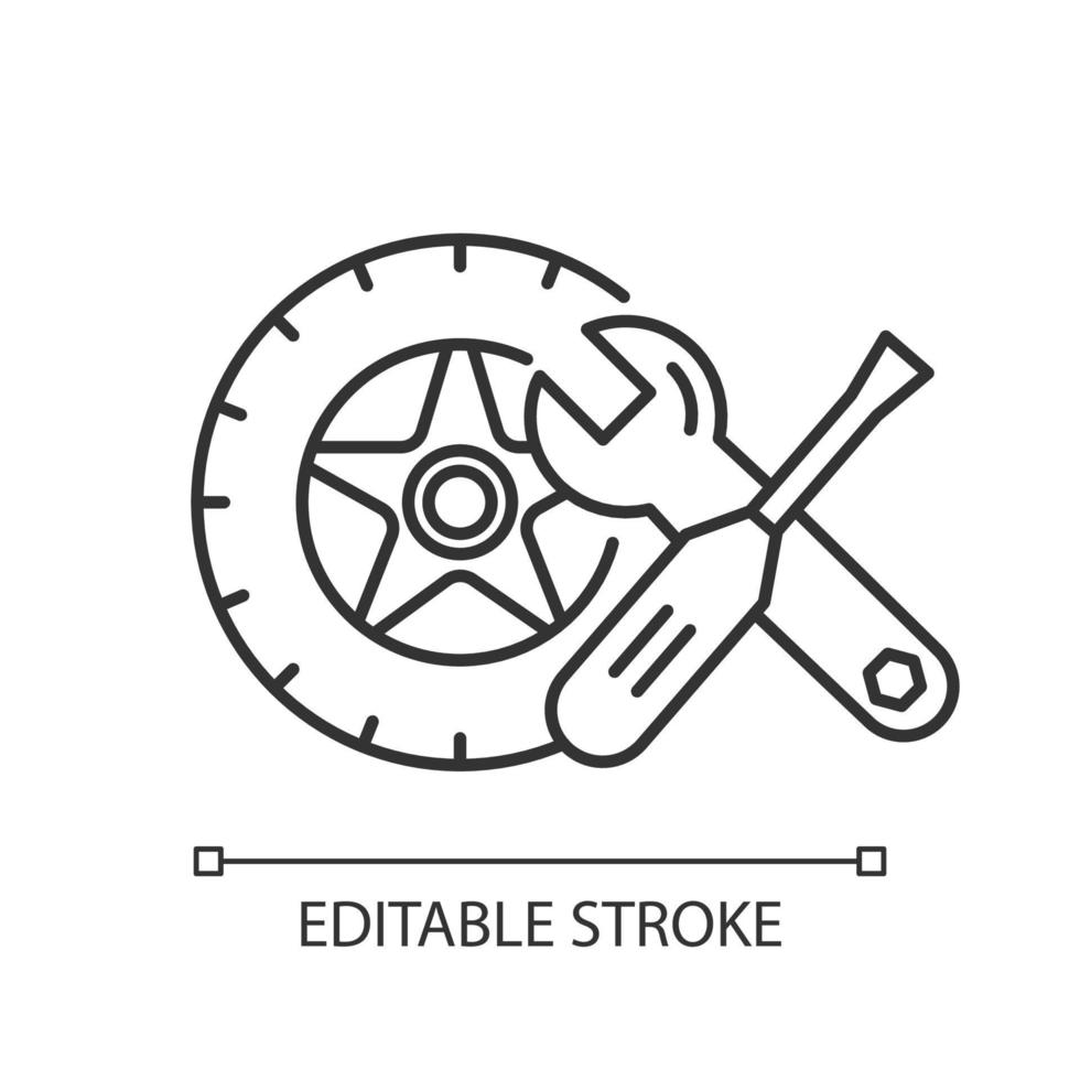 Auto parts linear icon. Repair service maintenance. E commerce department, online shopping categories. Thin line illustration. Contour symbol. Vector isolated outline drawing. Editable stroke