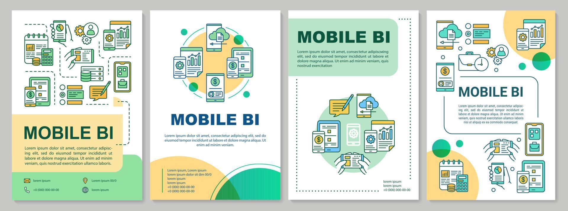 Mobile BI brochure template. Business Intelligence. Flyer, booklet, leaflet print, cover design, linear illustrations. Vector page layouts for magazines, annual reports, advertising posters