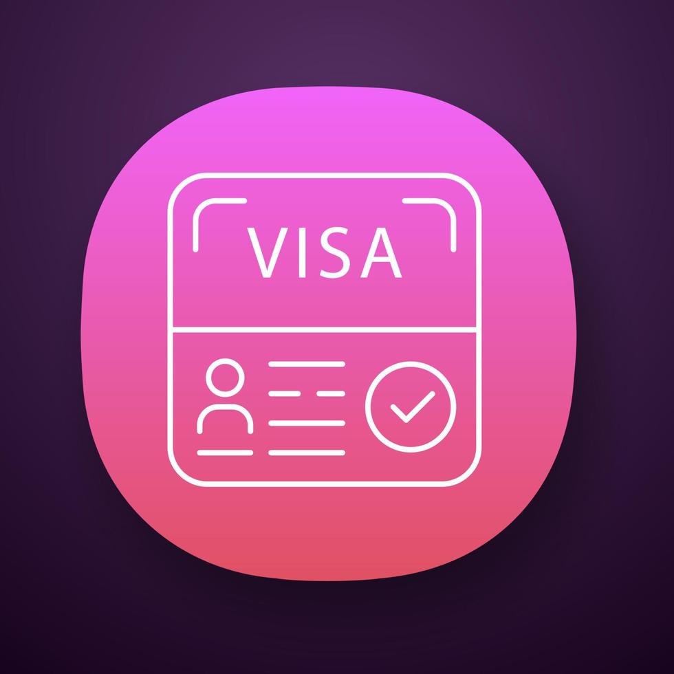 Start up visa app icon. Residence permit. Travel document. Immigration. Travel approval. Foreign entrepreneurs visa. UIUX user interface. Web or mobile application. Vector isolated illustration