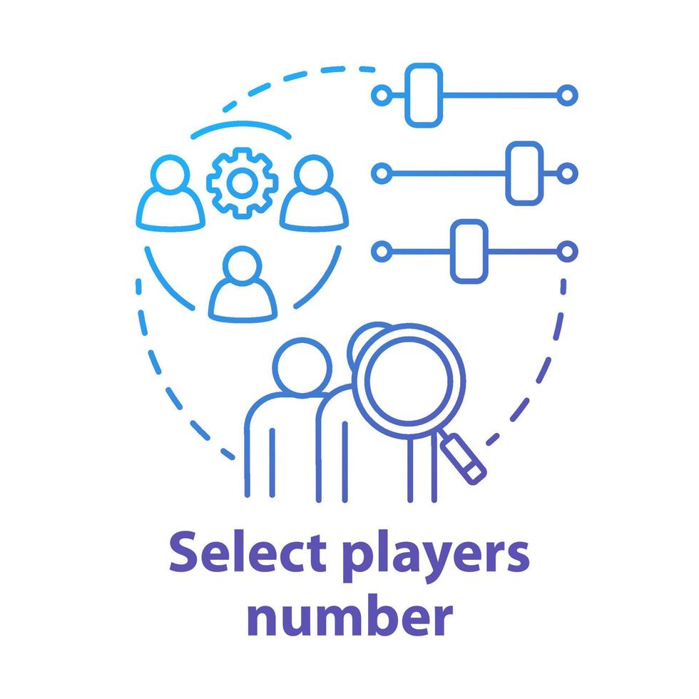 Select players number blue gradient concept icon. Teamwork idea thin line illustration. Choosing and adjusting team. Picking up players quantity. Vector isolated outline drawing