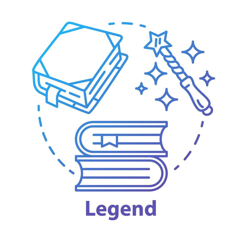 Legend blue gradient concept icon. Storytelling idea thin line illustration. Fables, fiction, myths with magic literature elements. Fairy tales, fantasy books. Vector isolated outline drawing