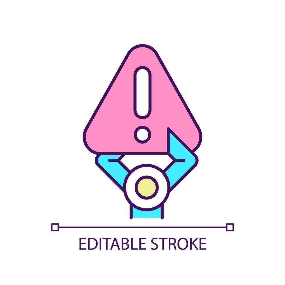 Dangerous tasks RGB color icon. Machine performance. Risky tasks. Automated mechanism. Warning sign. Isolated vector illustration. Simple filled line drawing. Editable stroke.