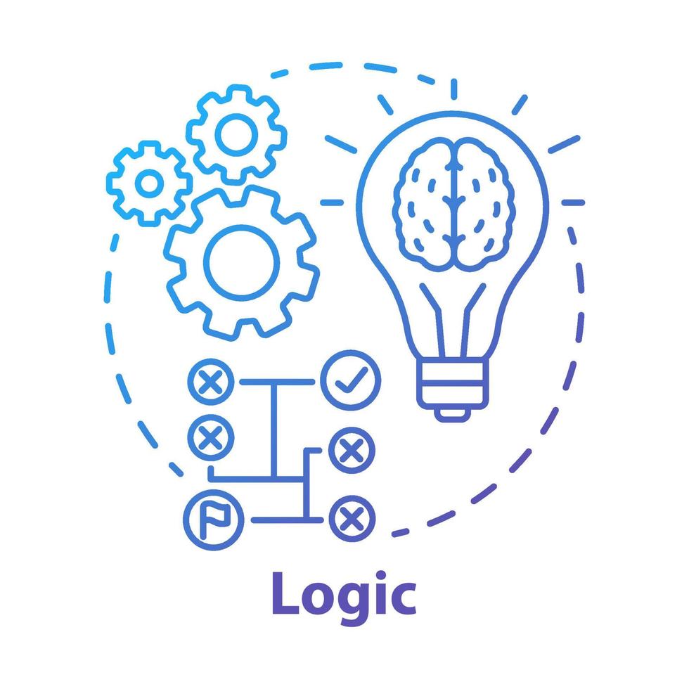 Logic blue gradient concept icon. Thinking process thin line illustration. Rational solutions, ideas. Situation analysis. Strategy, algorithm. Solving problems. Vector isolated outline drawing