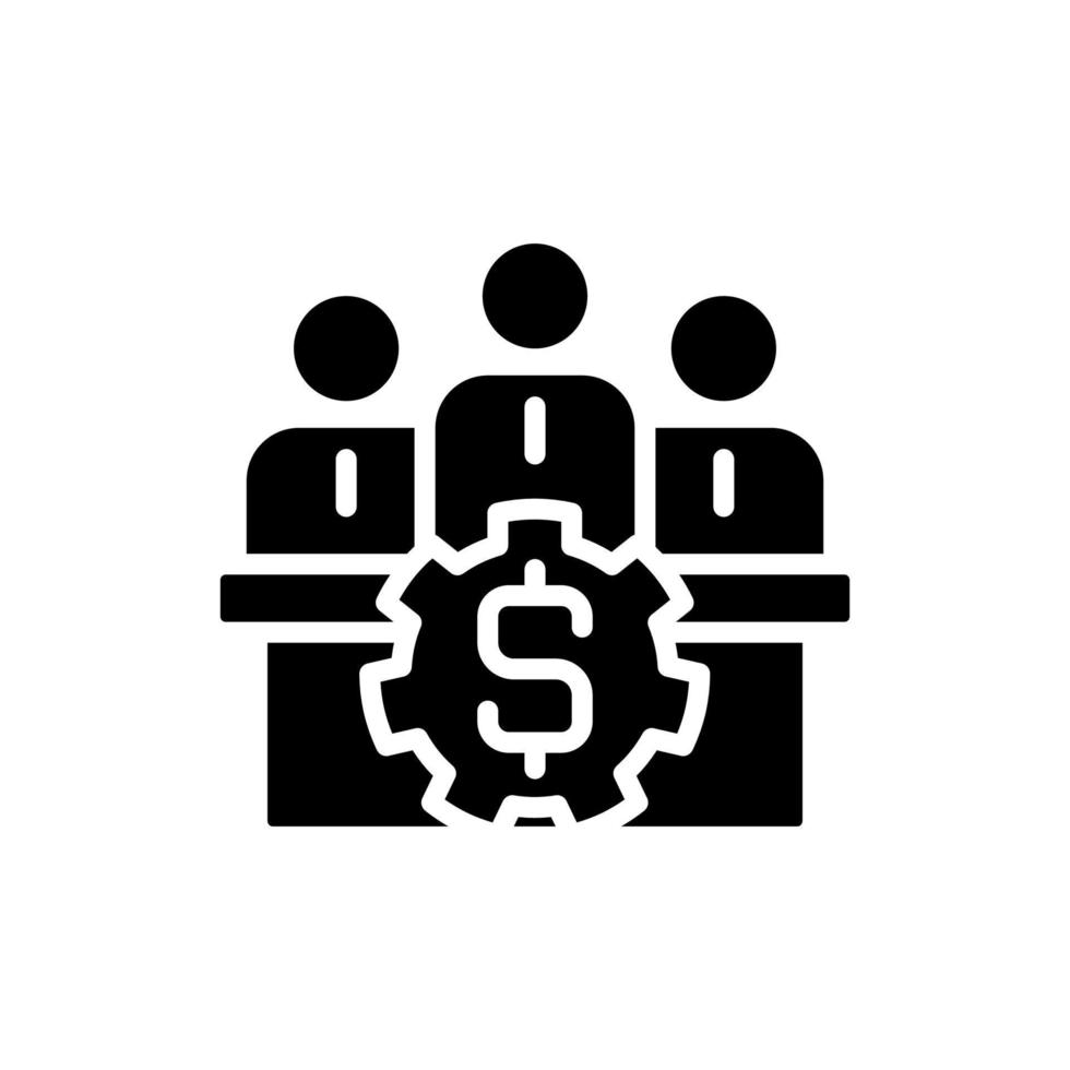 Board of directors black glyph icon. Executive committee. Management decisions. Company CEO. Corporate partnerships. Silhouette symbol on white space. Solid pictogram. Vector isolated illustration