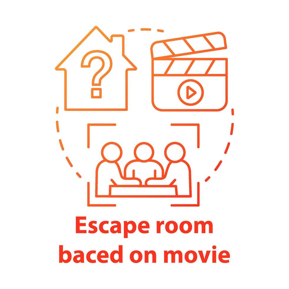 Escape room based on movies red gradient concept icon. Film theme quest idea thin line illustration. Strategy teamwork game. Team solving problem. Vector isolated outline drawing