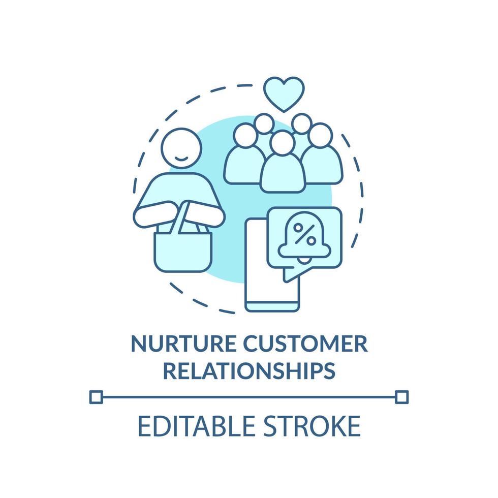 Nurture customer relationships turquoise concept icon. Solving for customer needs abstract idea thin line illustration. Isolated outline drawing. Editable stroke. vector