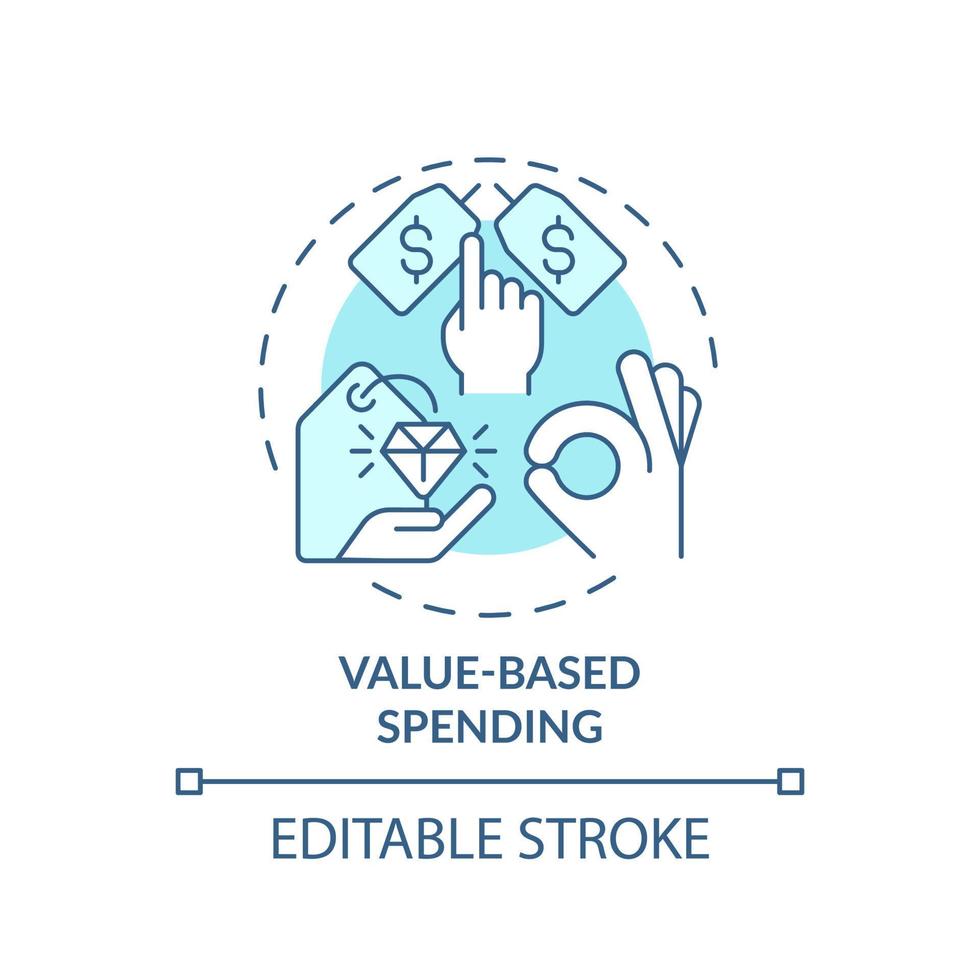 Value based spending turquoise concept icon. Shopping. Customer behavior trend abstract idea thin line illustration. Isolated outline drawing. Editable stroke. vector