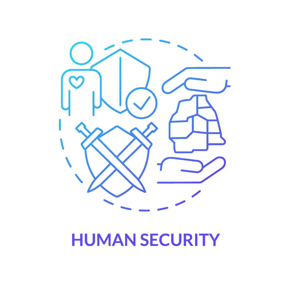 icono de concepto de gradiente azul de seguridad humana. seguridad internacional. medida del desarrollo de la sociedad idea abstracta ilustración de línea delgada. dibujo de contorno aislado. vector