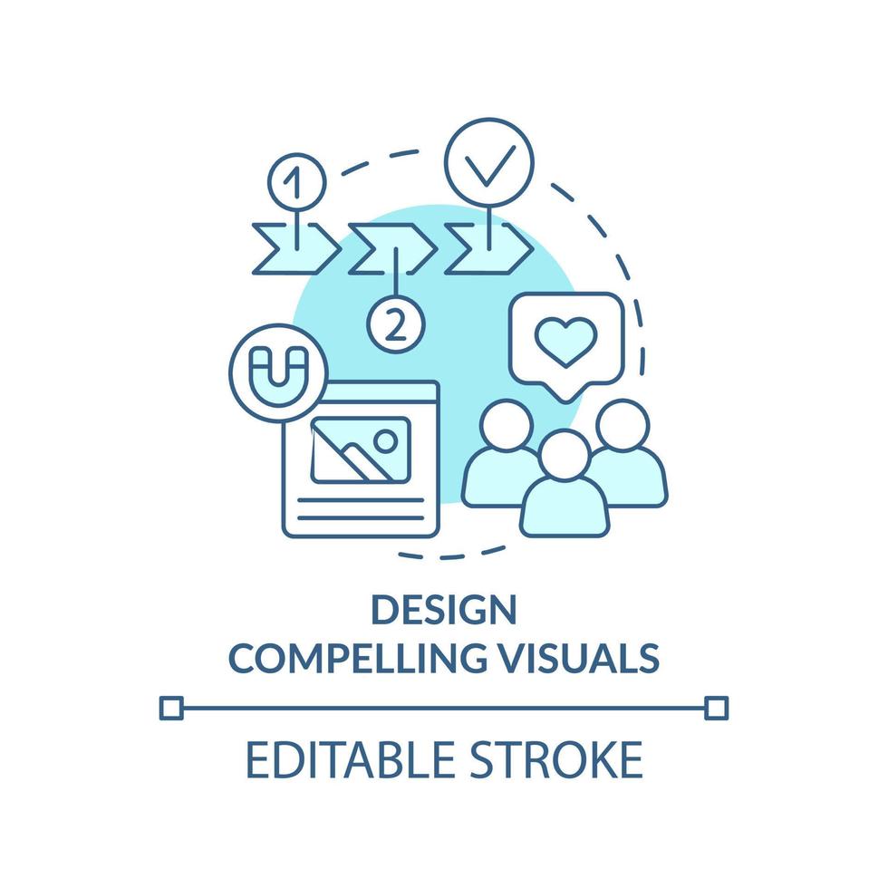 Design compelling visuals turquoise concept icon. Customer attention span abstract idea thin line illustration. Isolated outline drawing. Editable stroke. vector