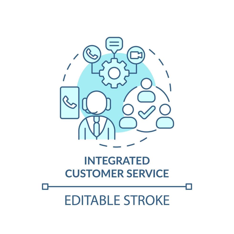 Integrated customer service turquoise concept icon. Type of customer service abstract idea thin line illustration. Isolated outline drawing. Editable stroke. vector