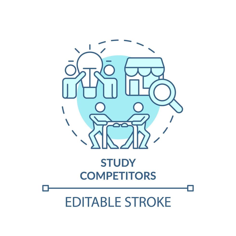 Study competitors turquoise concept icon. Market research. Identifying customer needs abstract idea thin line illustration. Isolated outline drawing. Editable stroke. vector