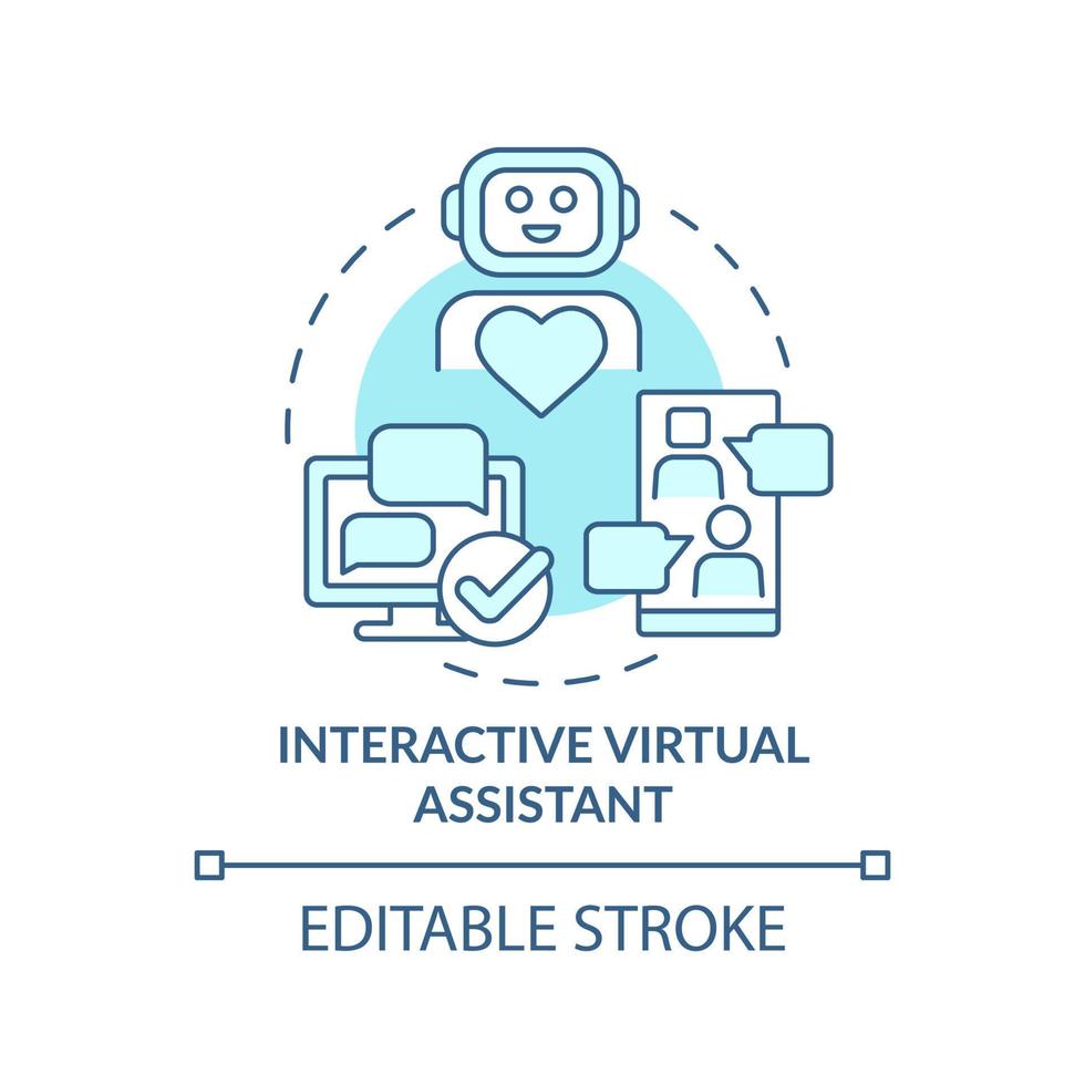 Interactive virtual assistant turquoise concept icon. Type of customer service abstract idea thin line illustration. Isolated outline drawing. Editable stroke. vector