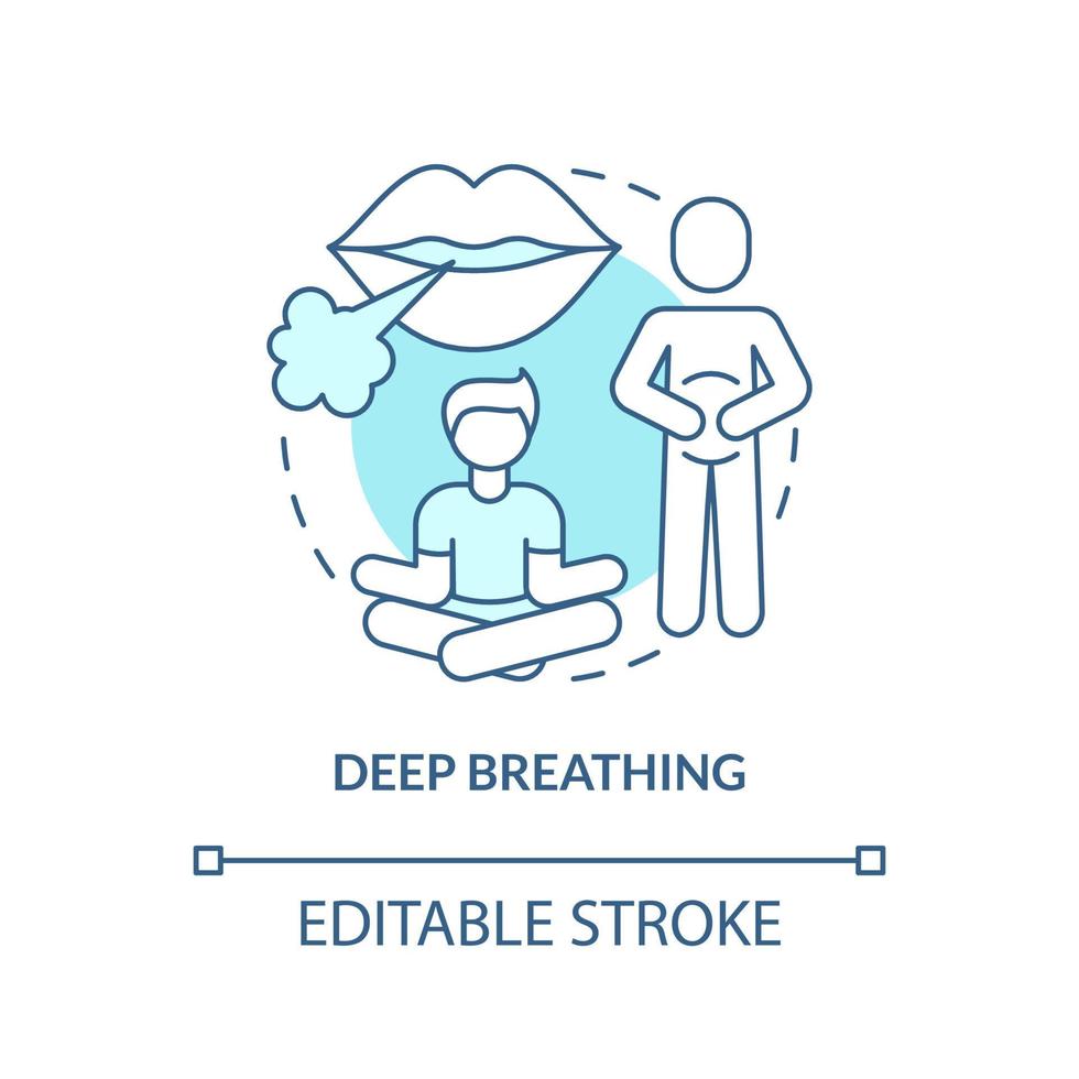 Deep breathing turquoise concept icon. Breathe for relax. PSTD coping strategy abstract idea thin line illustration. Isolated outline drawing. Editable stroke. vector