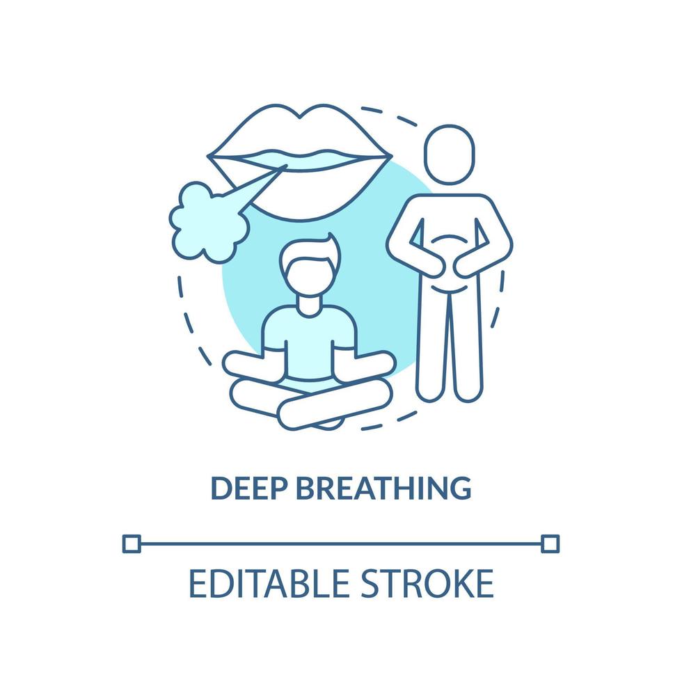 icono de concepto turquesa de respiración profunda. respirar para relajarse. pstd estrategia de afrontamiento idea abstracta ilustración de línea delgada. dibujo de contorno aislado. trazo editable. vector