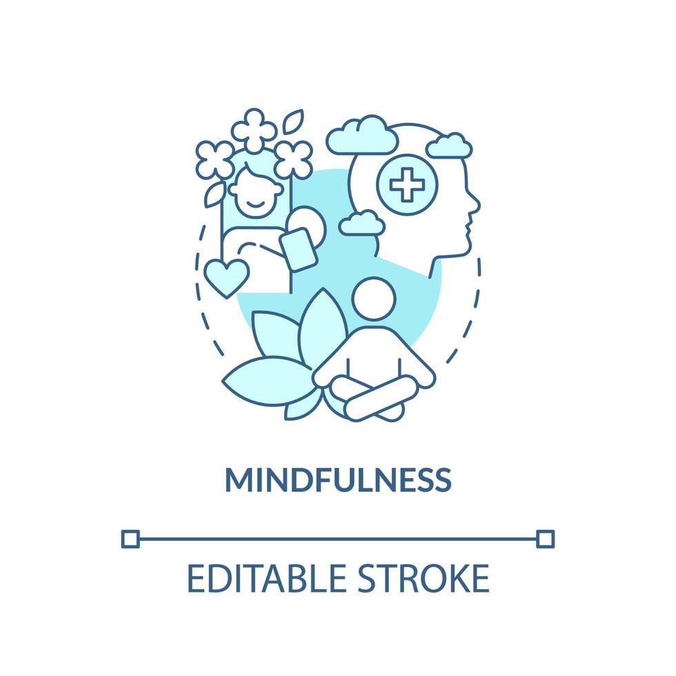 Mindfulness turquoise concept icon. Mind relaxing practices. Coping with PTSD abstract idea thin line illustration. Isolated outline drawing. Editable stroke. vector