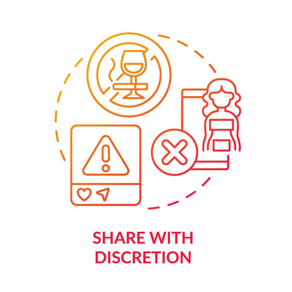 Share with discretion red gradient concept icon. Internet communication norms. Netiquette rule abstract idea thin line illustration. Isolated outline drawing. vector