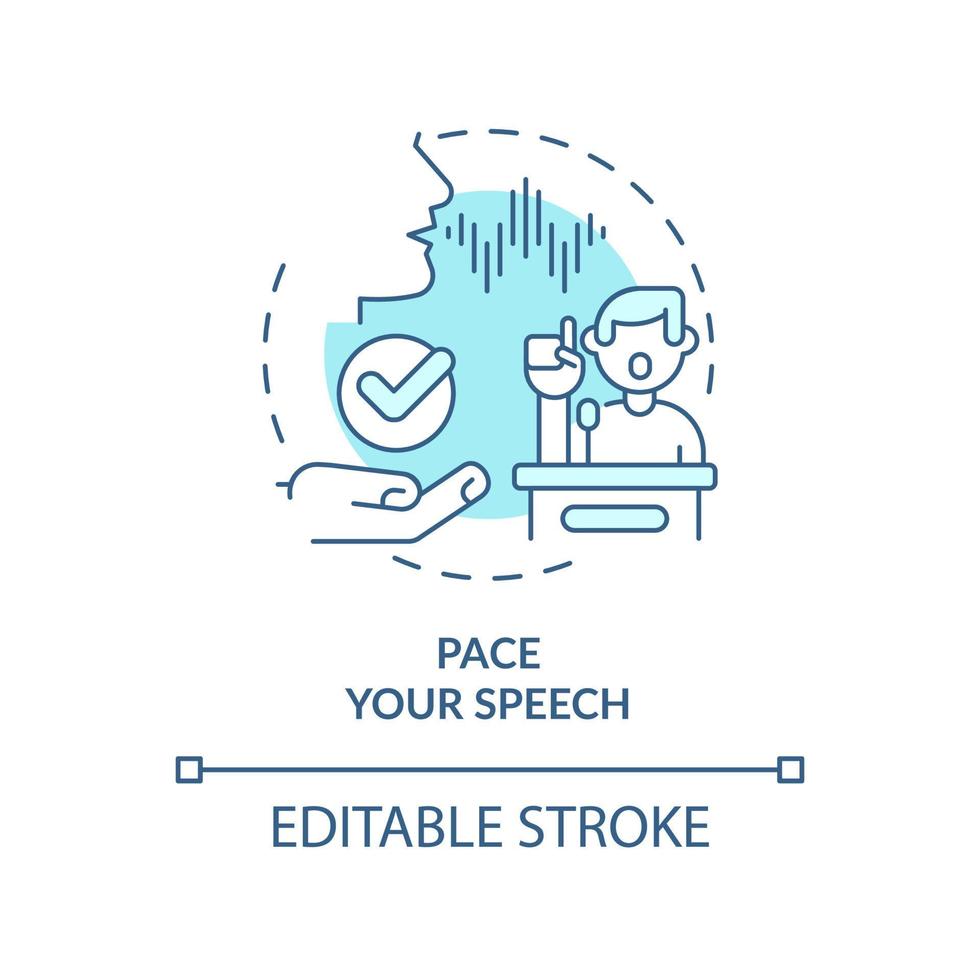 Pace your speech turquoise concept icon. Practice talking. Step to charisma abstract idea thin line illustration. Isolated outline drawing. Editable stroke. vector