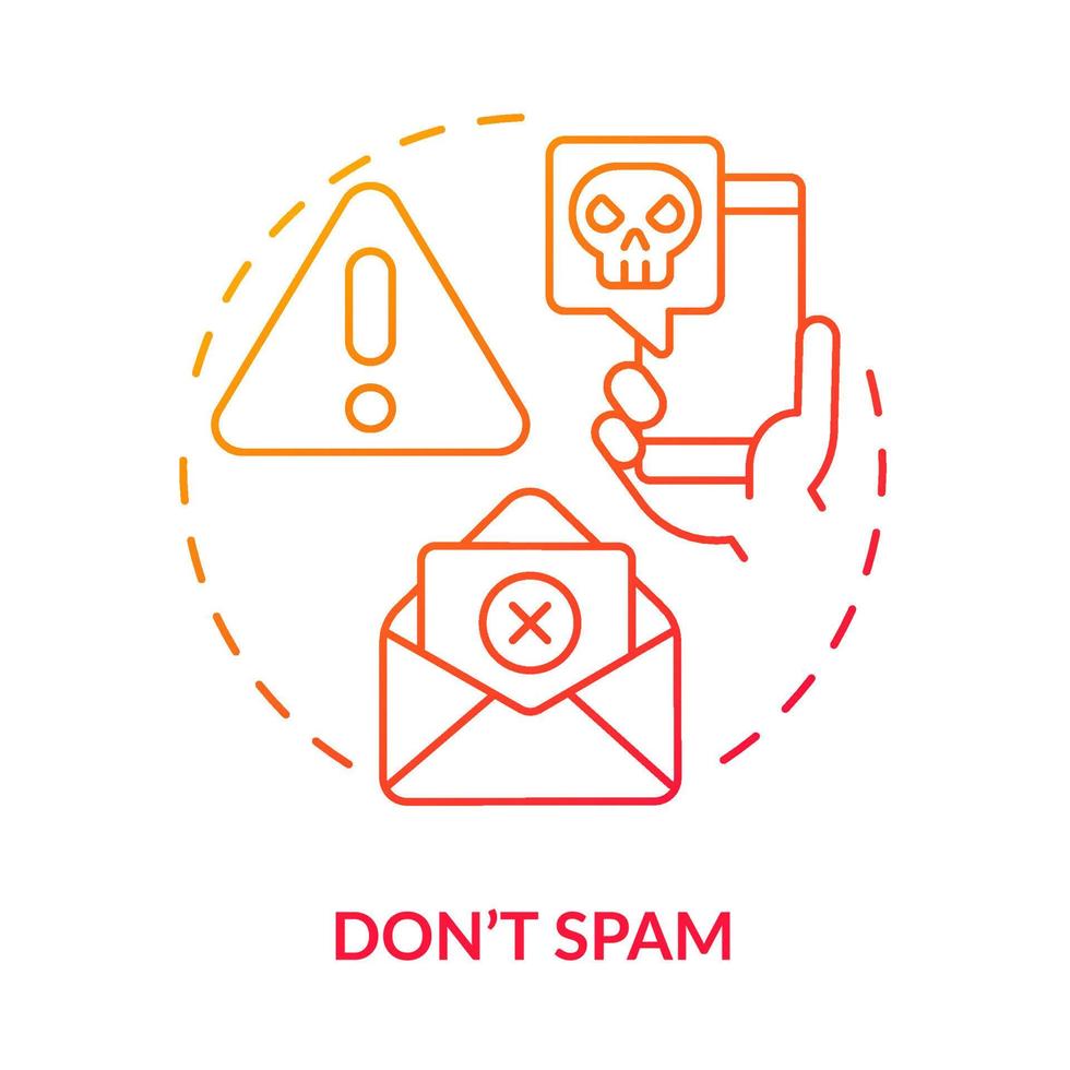 no enviar spam icono de concepto de gradiente rojo. mensaje no deseado. comunicación por internet. regla de netiqueta idea abstracta ilustración de línea delgada. dibujo de contorno aislado. vector