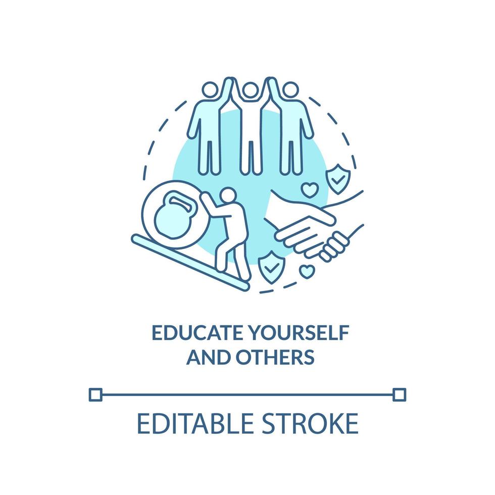 Educate yourself and others turquoise concept icon. Learn problem. Coping with PTSD abstract idea thin line illustration. Isolated outline drawing. Editable stroke. vector