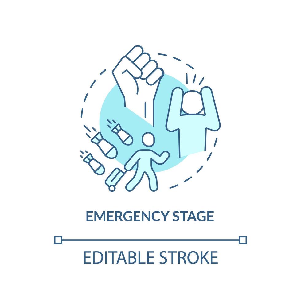 Emergency stage turquoise concept icon. Traumatic experience. PTSD treatment abstract idea thin line illustration. Isolated outline drawing. Editable stroke. vector