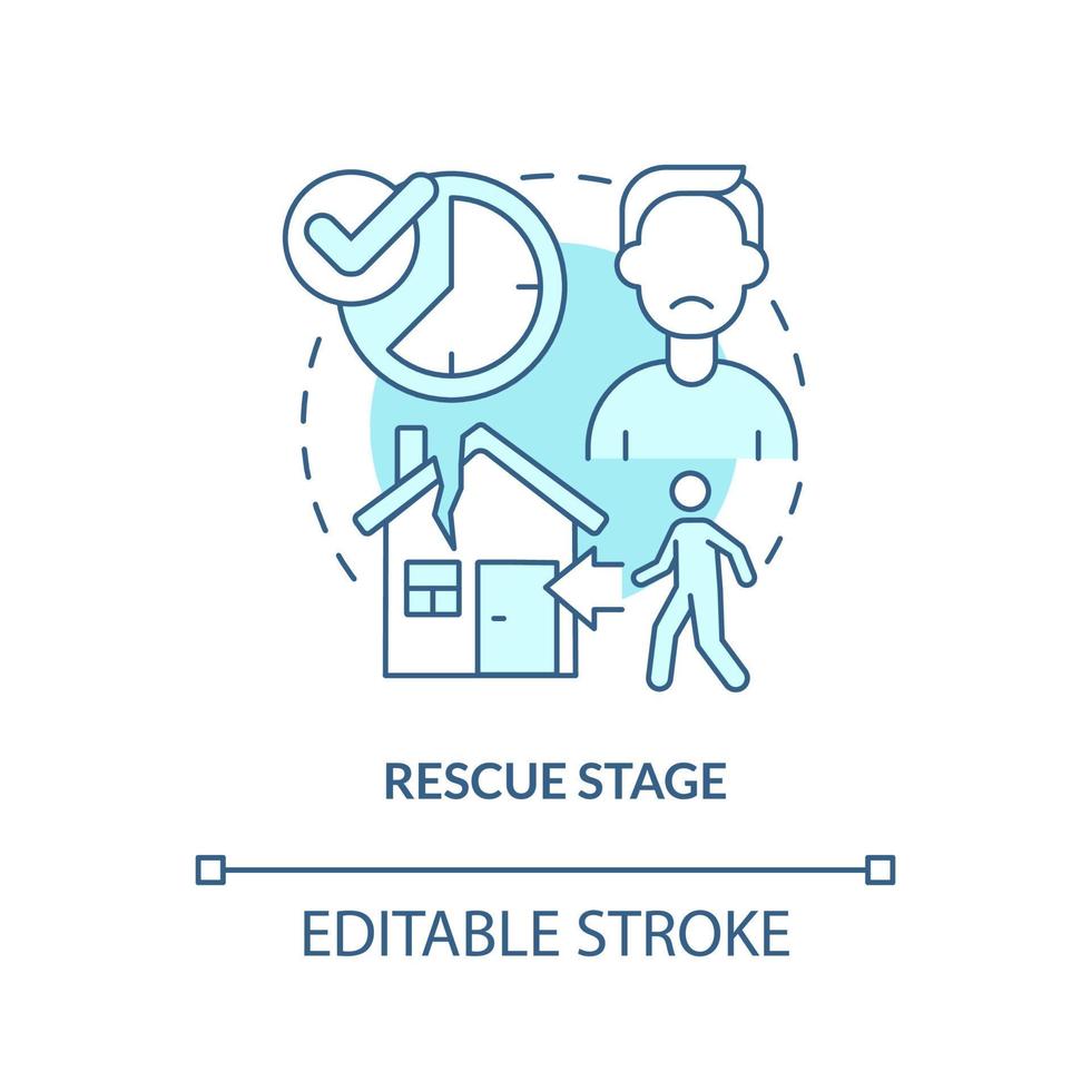 Rescue stage turquoise concept icon. Returning to trauma site. PTSD treatment abstract idea thin line illustration. Isolated outline drawing. Editable stroke. vector