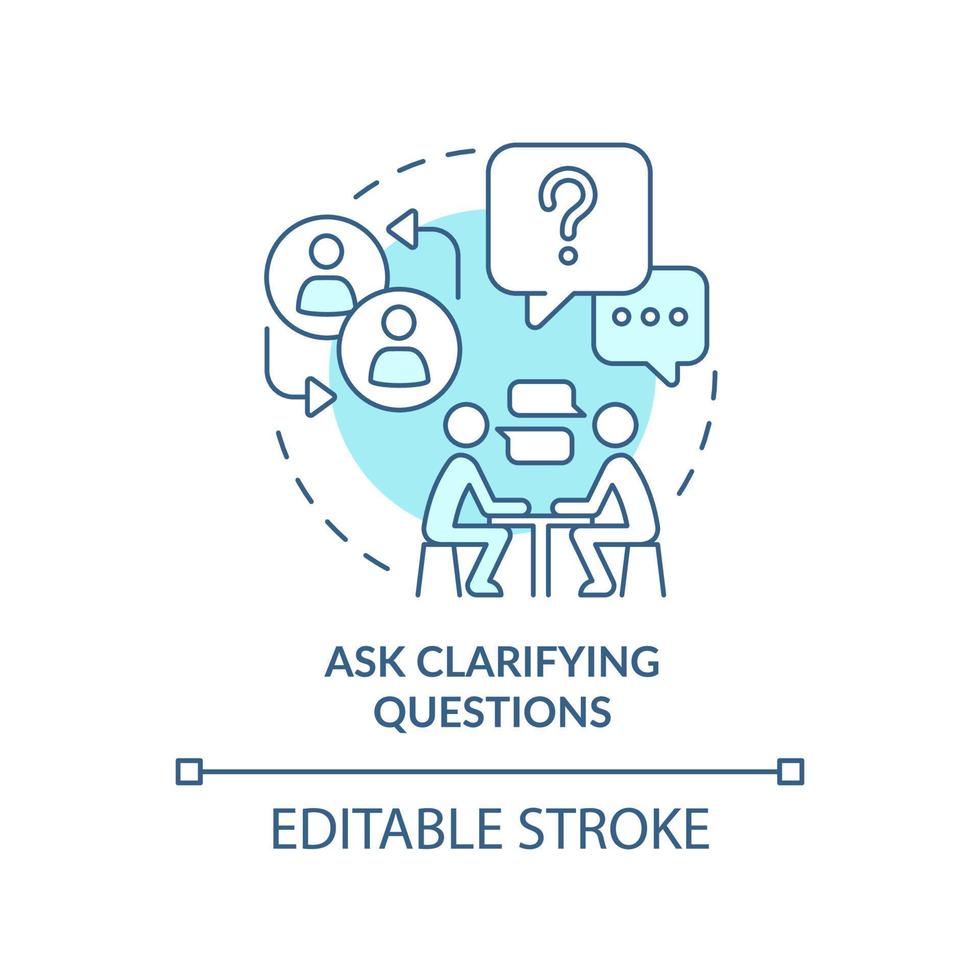 Ask clarifying questions turquoise concept icon. Step to charisma abstract idea thin line illustration. Isolated outline drawing. Editable stroke. vector