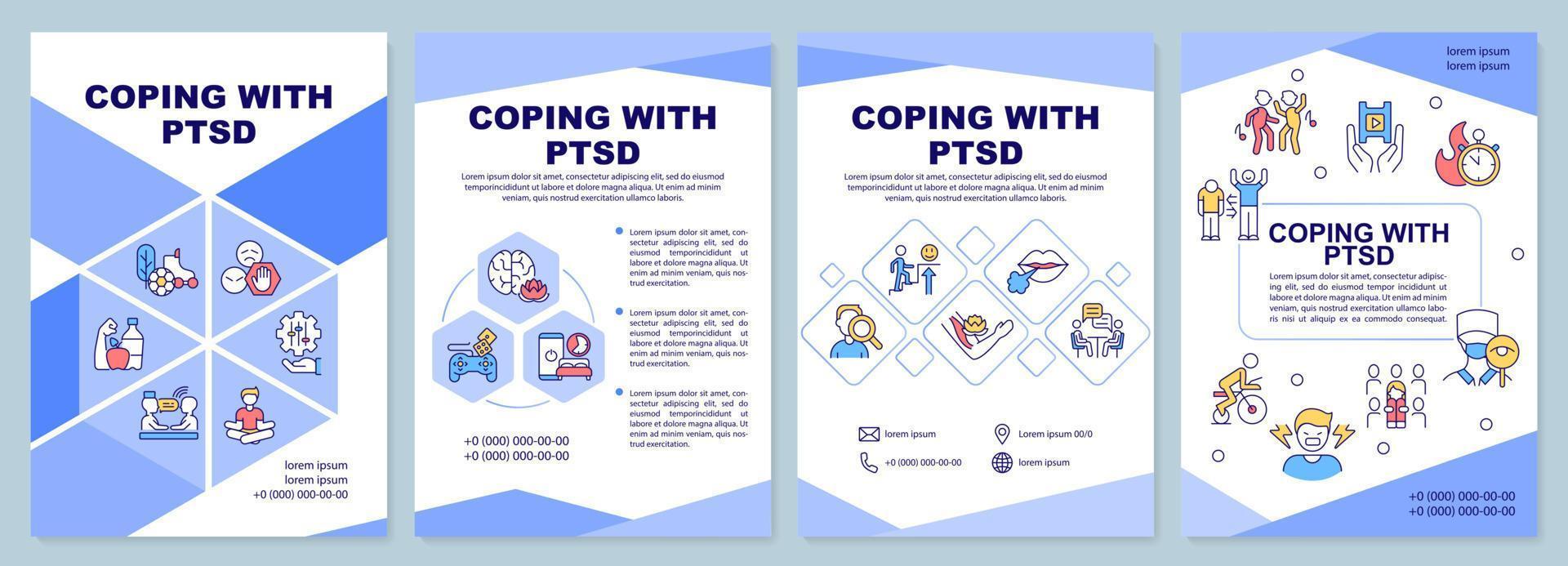 hacer frente a la bandera azul de los conceptos de palabras de ptsd. métodos de psicoterapia. infografías con iconos sobre fondo de color. tipografía aislada. ilustración vectorial con texto. vector