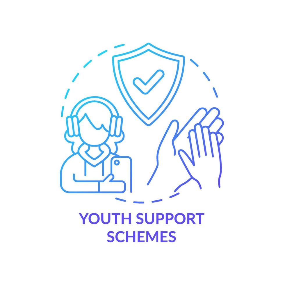 Youth support schemes blue gradient concept icon. Teens assistance. Social planning example abstract idea thin line illustration. Isolated outline drawing. vector