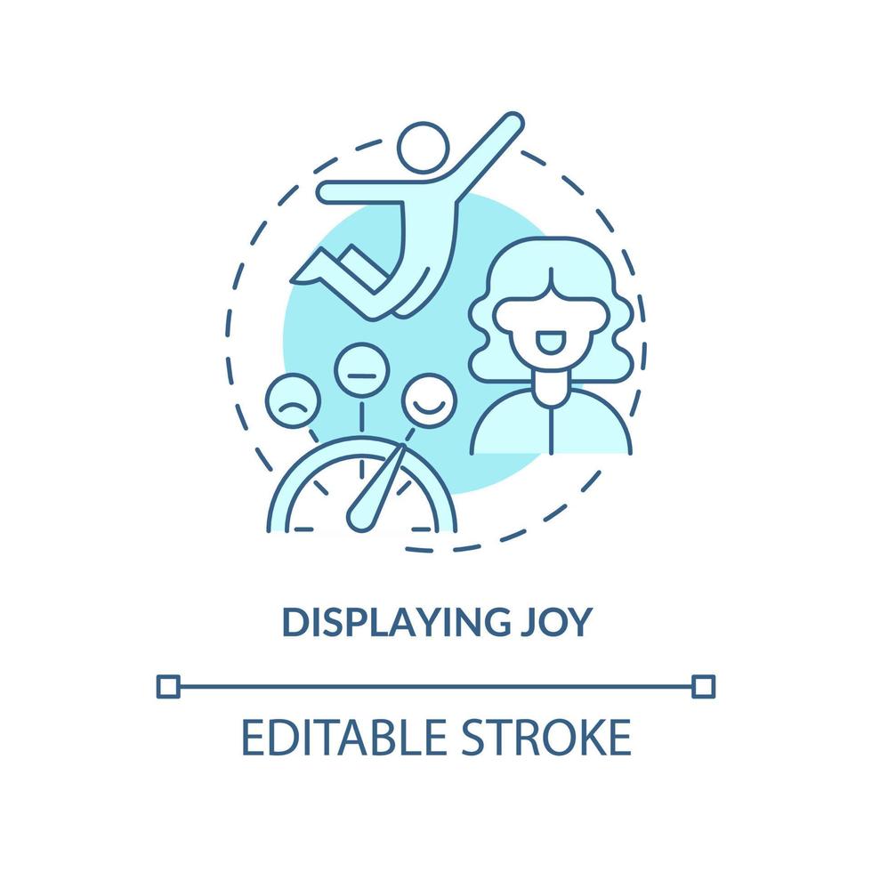 Displaying joy turquoise concept icon. Showing pleasure. Charismatic people traits abstract idea thin line illustration. Isolated outline drawing. Editable stroke. vector