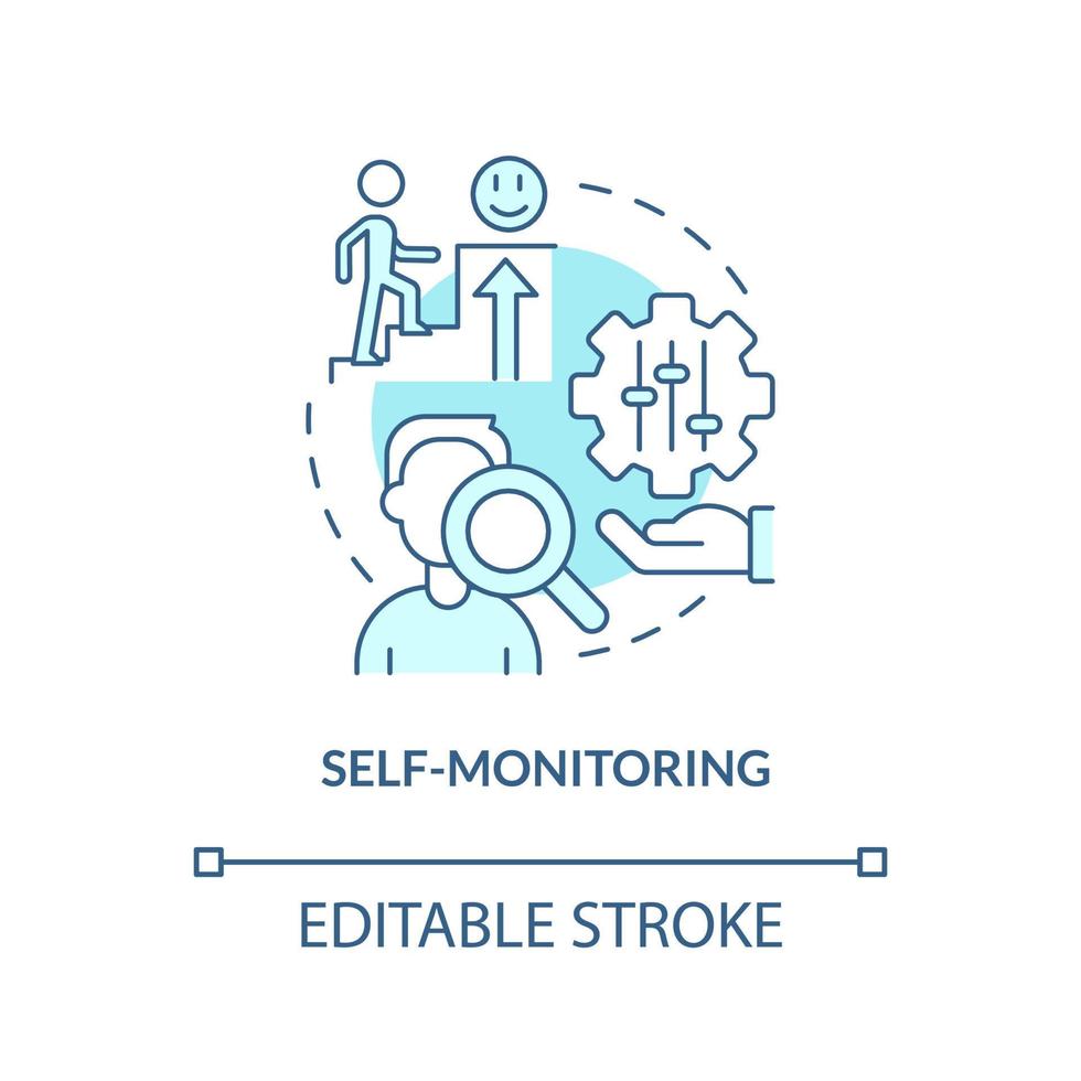 Self monitoring turquoise concept icon. Control your condition. PTSD coping strategy abstract idea thin line illustration. Isolated outline drawing. Editable stroke. vector