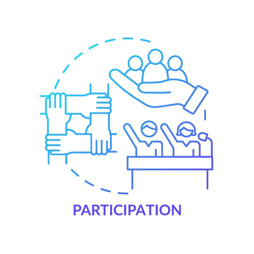 Participation blue gradient concept icon. Commitment and engagement. Social planning organizes abstract idea thin line illustration. Isolated outline drawing. vector