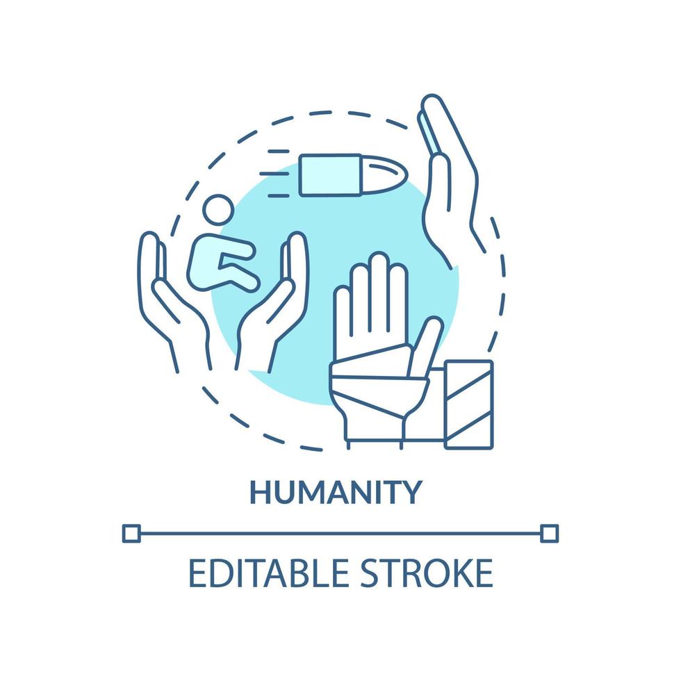 Humanity turquoise concept icon. International aid principle abstract idea thin line illustration. Empathy toward people. Isolated outline drawing. Editable stroke. vector