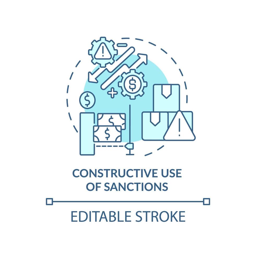 Constructive use of sanctions turquoise concept icon. Armed hostilities prevention abstract idea thin line illustration. Isolated outline drawing. Editable stroke. vector