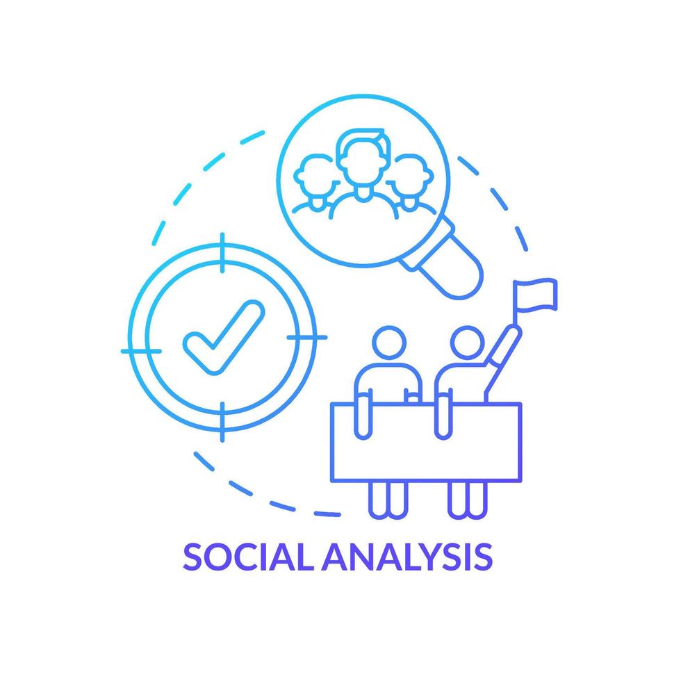 Social analysis blue gradient concept icon. Research of community issue. Social planning organizes abstract idea thin line illustration. Isolated outline drawing. vector