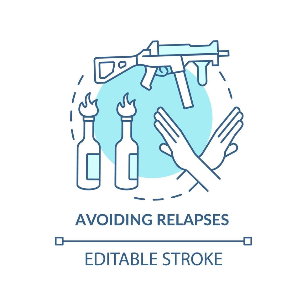 Avoiding relapses turquoise concept icon. Post conflict stabilization abstract idea thin line illustration. Ban on weapons. Isolated outline drawing. Editable stroke. vector