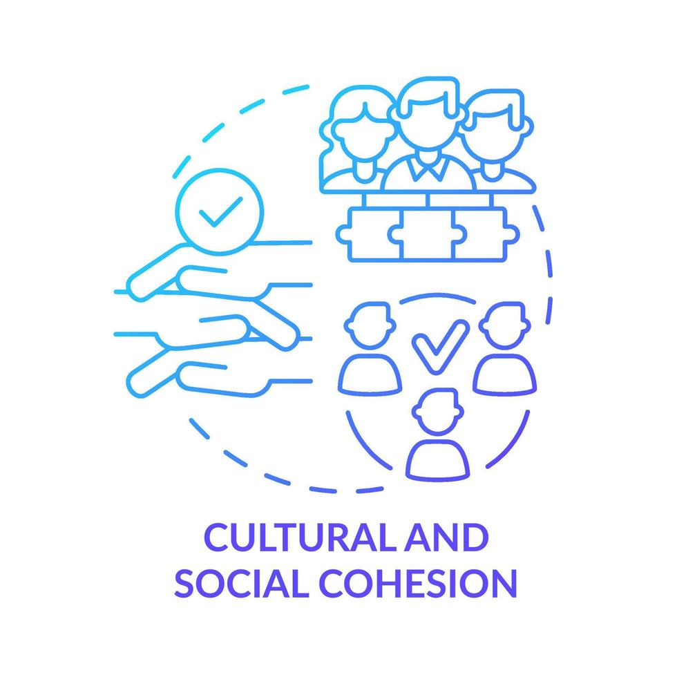 Cultural and social cohesion blue gradient concept icon. Solidarity, understanding. Social planning example abstract idea thin line illustration. Isolated outline drawing. vector