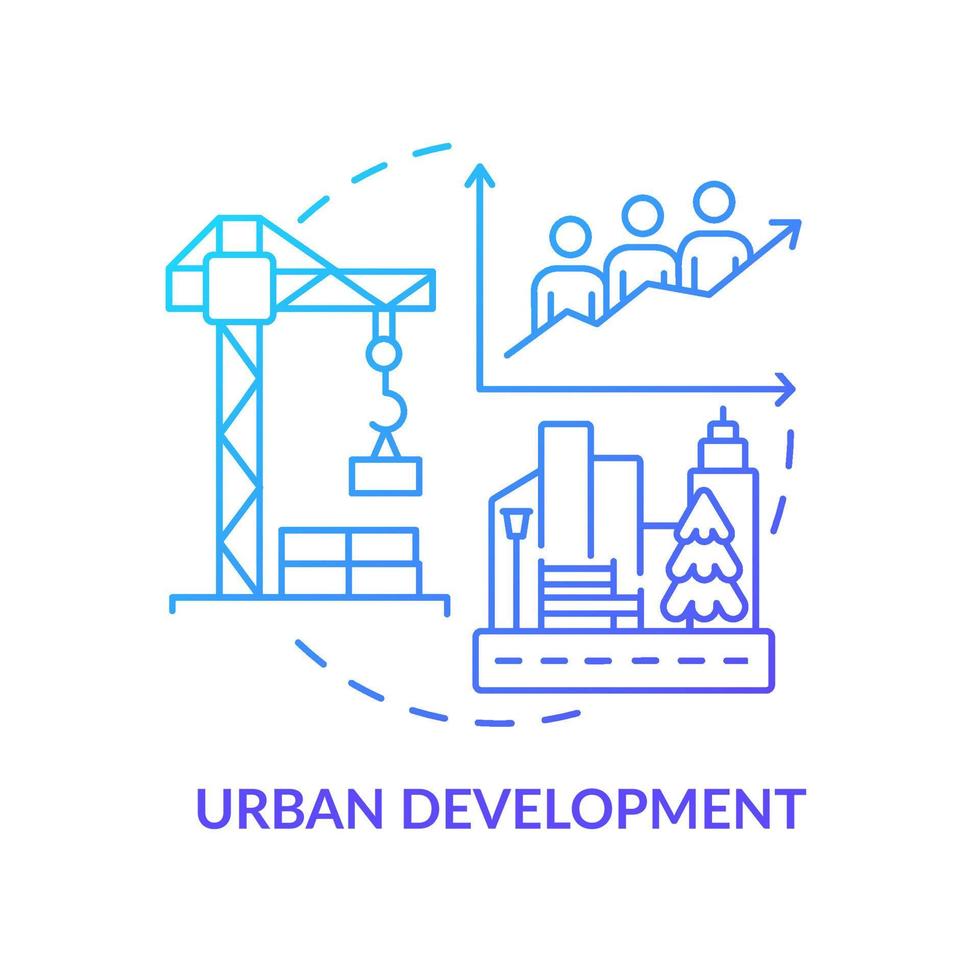 Urban development blue gradient concept icon. Population increase. Social planning example abstract idea thin line illustration. Isolated outline drawing. vector