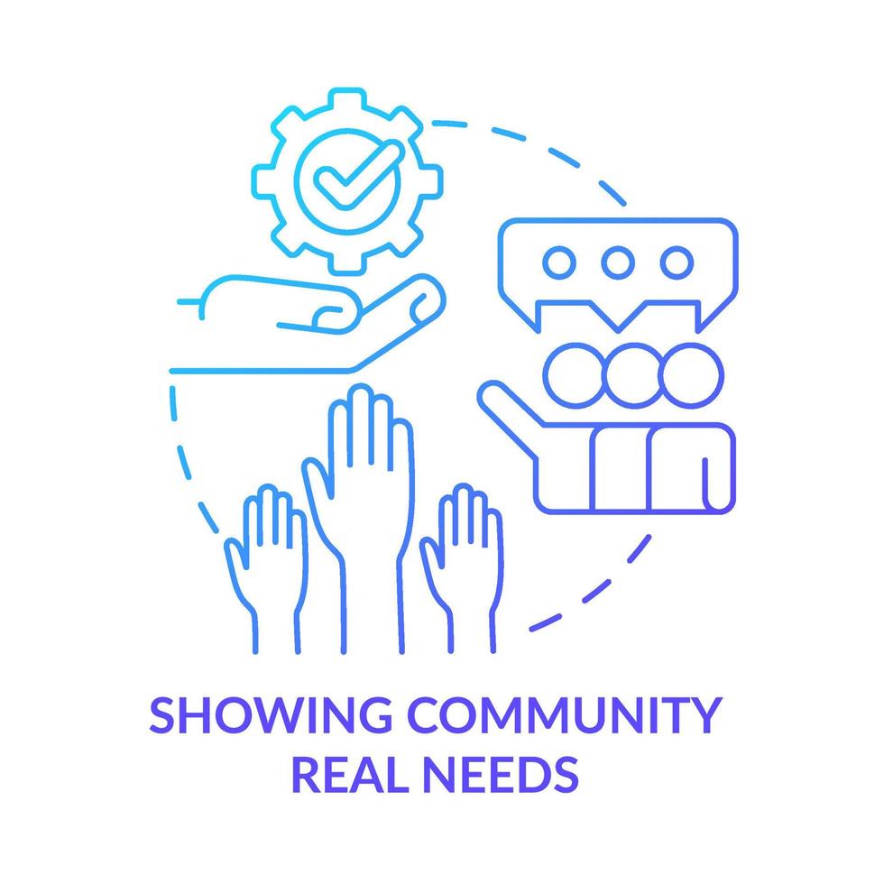 Showing community real needs blue gradient concept icon. Social planning. Reason for participation abstract idea thin line illustration. Isolated outline drawing. vector