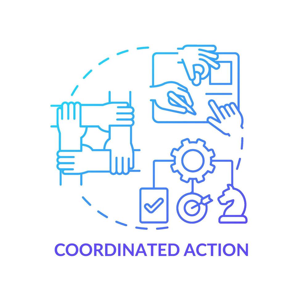 Coordinated action blue gradient concept icon. Team strategy and work. Synergy. ILAP principle abstract idea thin line illustration. Isolated outline drawing. vector