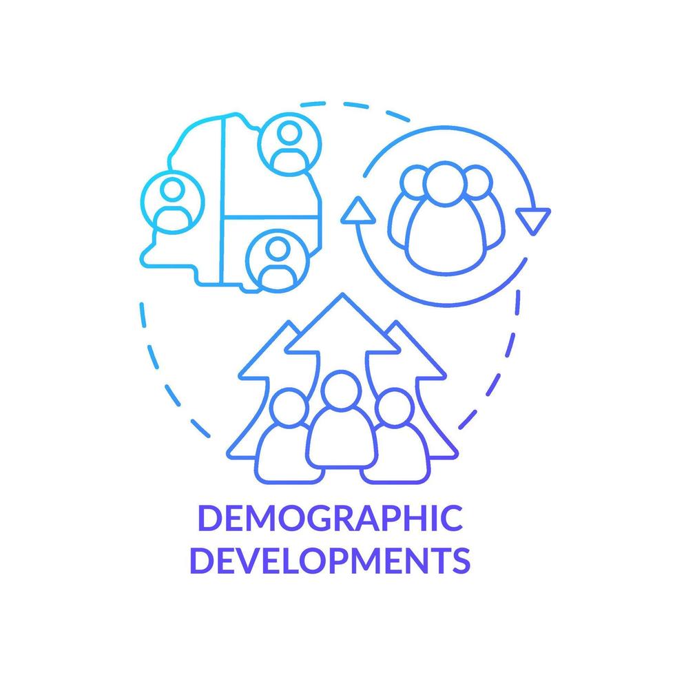 desarrollos demográficos icono de concepto de gradiente azul. cambio de población. ejemplo de planificación social idea abstracta ilustración de línea delgada. dibujo de contorno aislado. vector