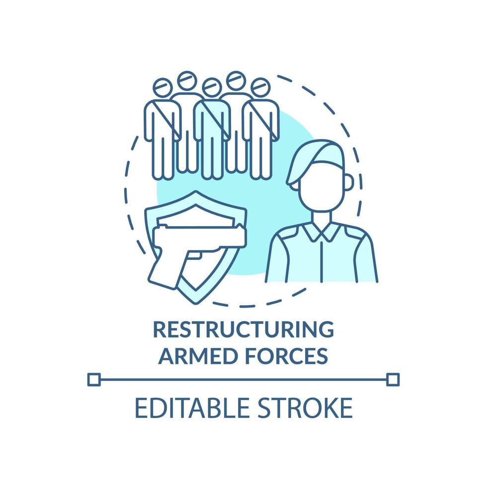 Restructuring armed forces turquoise concept icon. Rebuilding nation from war abstract idea thin line illustration. Isolated outline drawing. Editable stroke. vector