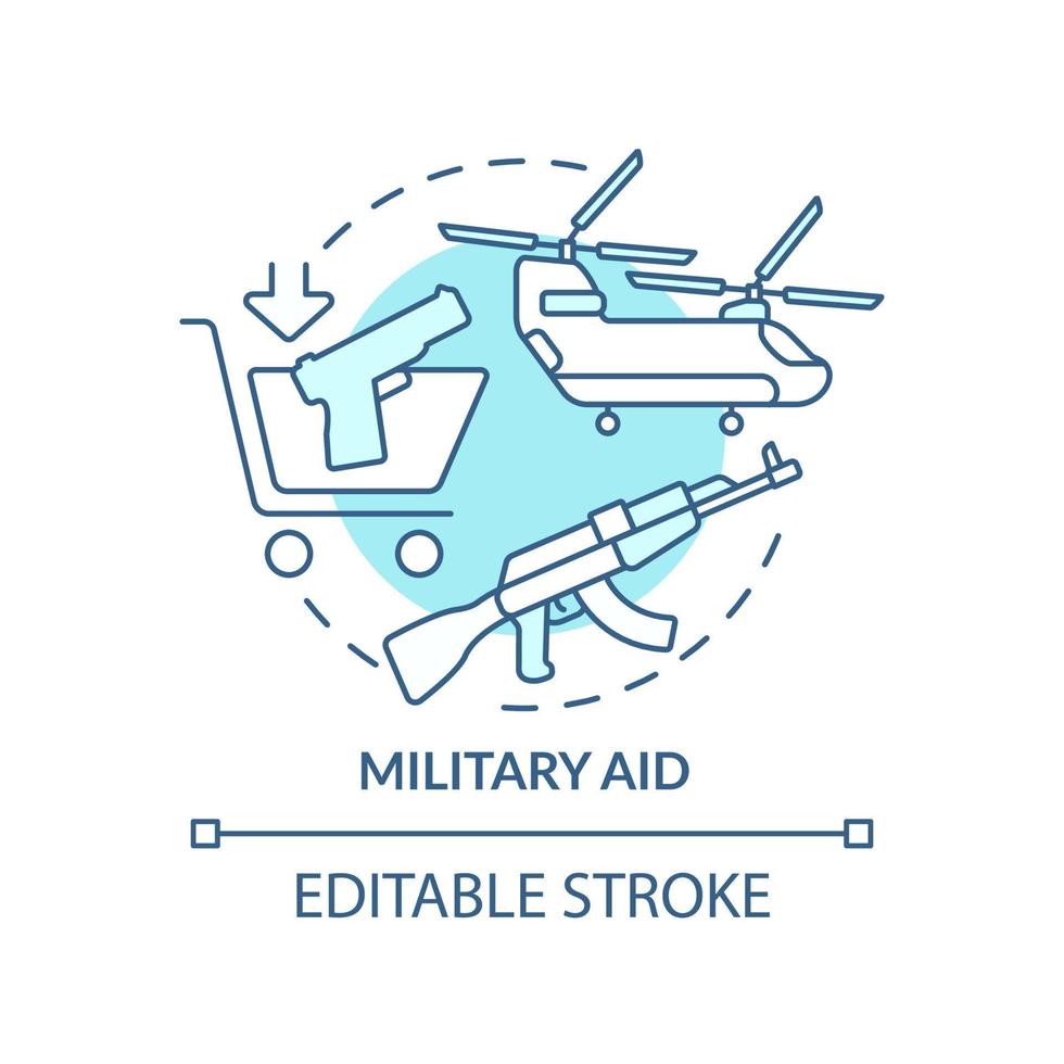 Military aid turquoise concept icon. Type of international aid abstract idea thin line illustration. Lethal weapons. Isolated outline drawing. Editable stroke. vector