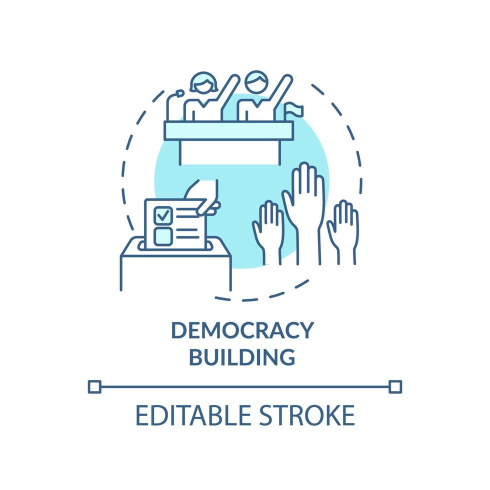 Democracy building turquoise concept icon. Armed conflicts prevention abstract idea thin line illustration. Isolated outline drawing. Editable stroke. vector